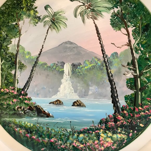 Original Oil Painting on Ceramic Plate Artist Signed Decorative Wall Hanging - Picture 2 of 6